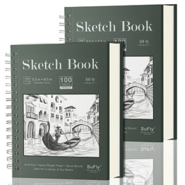 SuFly Sketch Book 5.5 X 8.5, Spiral Sketchbook Pack of 2, SuFly 200 Sheets (68 lb/100gsm) Acid Free Sketch Pads for Drawing for Adults Spiral Bound with Hard Cover for Kids & Adults, 100 Sheets Each