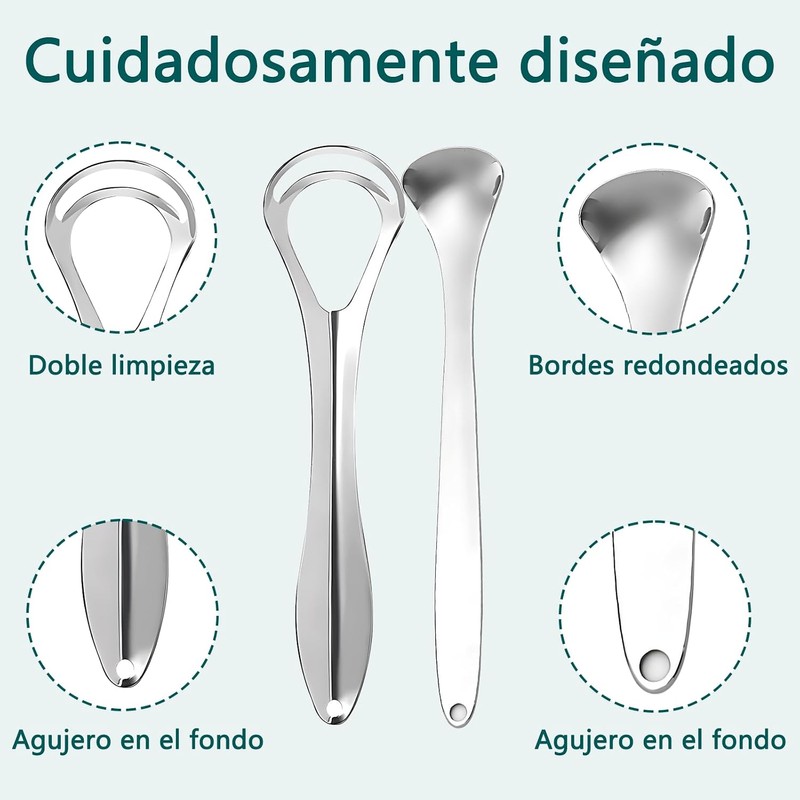 Raspador de Lengua de Acero Inoxidable 6 Piezas para Aliento