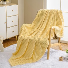 Vessia Vessia Flannel Fleece Throw Blanket, 3D Jacquard Light Yellow Fuzzy and Warm Blanket for Couch,Sofa,Bed,Chair, 300GSM Soft Touch Cozy Throw for All-Season Home Decor(50x40inch)