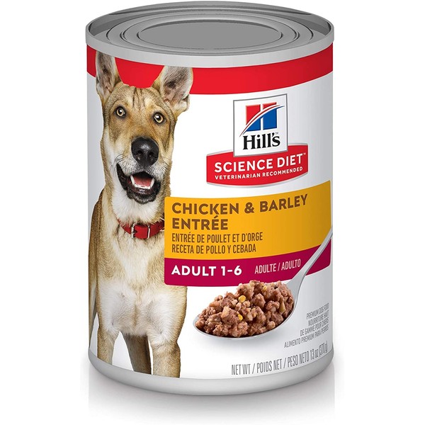 Hill's Science Diet Wet Dog Food, Adult 1-6, Chicken & Barley Entrée, 13 oz. Cans, 12-Pack