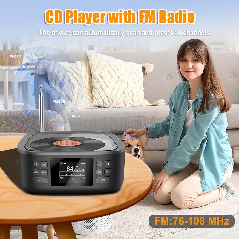 Portable CD Player Bluetooth,Desktop CD Player with Bluetooth Music Boombox