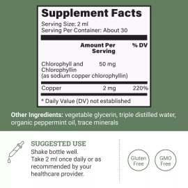 Liquid Chlorophyll Drops For Immune Support - Peppermint Flavor - 2 Fl Oz | Gotas de clorofila líquida - 2 Fl Oz