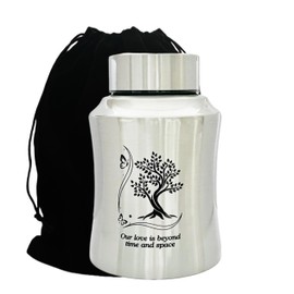 Our Love is Beyond Time and Space - Medium 60lb Cremation Urns for Funeral, Burial or Home with Velvet Bag, Decorative Urn for Ashes (Silver, Medium 60lb, Butterfly)
