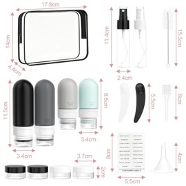Juego de 17 Kit de Viaje Aseo Personal Mujer, Botellas de Viaje
