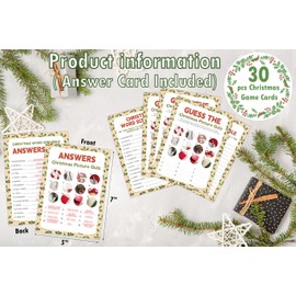 30 Pcs Christmas Party Games Cards - Word Scramble and Picture Quiz (2 Game Bundle), Funny Christmas Games for Family Party, Classroom Activities Xmas Party Favors, White Elephant Gifts for Adults