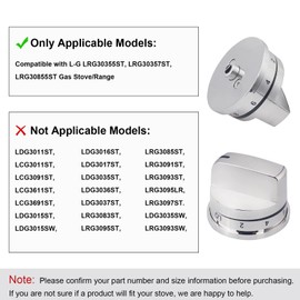 4 Pcs EBZ37189611 Range Burner Knob and 1 Pcs EBZ37189609 Super Boil Burner Control Knob Compatible with L-G LRG30355ST LRG30357ST LRG30855ST Gas Stove Replacement Knobs