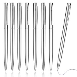 TIESOME Ballpoint Pen, 8 Pieces 1.0 mm Smooth Writing Ballpoint Pen Dot Black Ink Ballpoint Pen Quick Drying Writing Pen Ballpoint Pen for Office School Supplies (Silver)