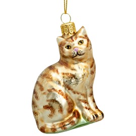 SIKORA BS705 Cat Christmas Tree Decoration Glass Figure Christmas Tree Pendant - Premium Line, Variant: Red Tied