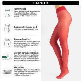 CALZITALY Transparent Tights Invisible Tights with Comfort Waistband, S, M, L, XL, 20 Denier, Made in Italy, red