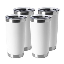 HASLE OUTFITTERS 20oz Tumblers Stainless Steel Mugs with Lid Double Wall Vacuum Insulated Coffee Cups for Cold & Hot Drinks 4 Pack White