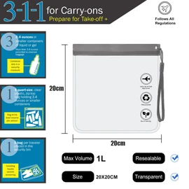 Airport Security Liquids Bags 20x20cm,Clear Travel Toiletry Bags Leakproof Travel Accessories Makeup Bags Holiday Essentials Luggage