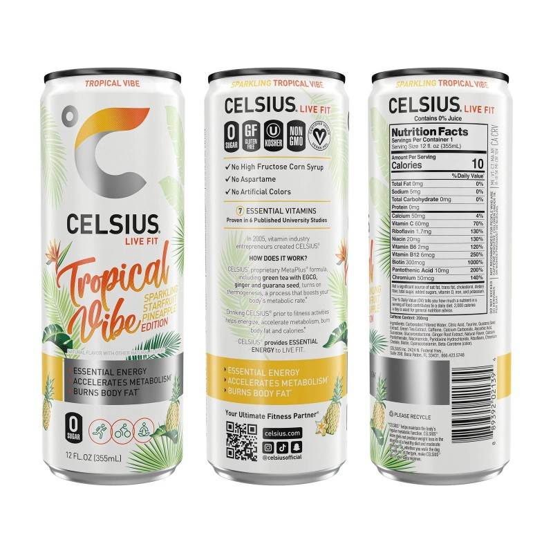 Celsius Beverage Sparkling Tropical Vibe 12.0 oz (Pack of 12)