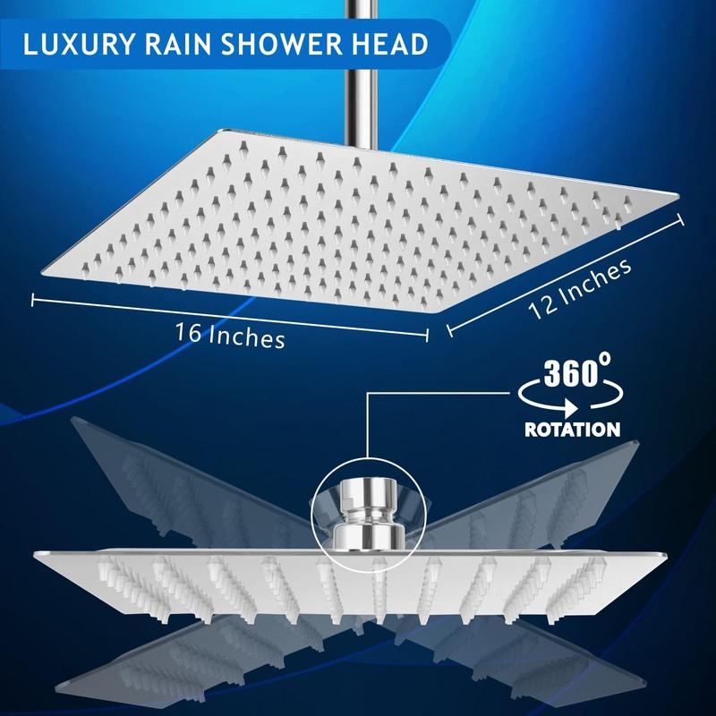 Voolan Extra Large Rain Shower Head - High Flow Square