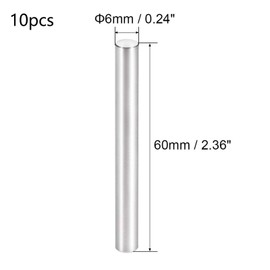 TOP-VIGOR 10Pcs 6mm x 60mm Dowel Pin Shelf Support Pegs, 304 Stainless Steel Cylindrical Shelf Support Pin Fasten Elements Silver Tone