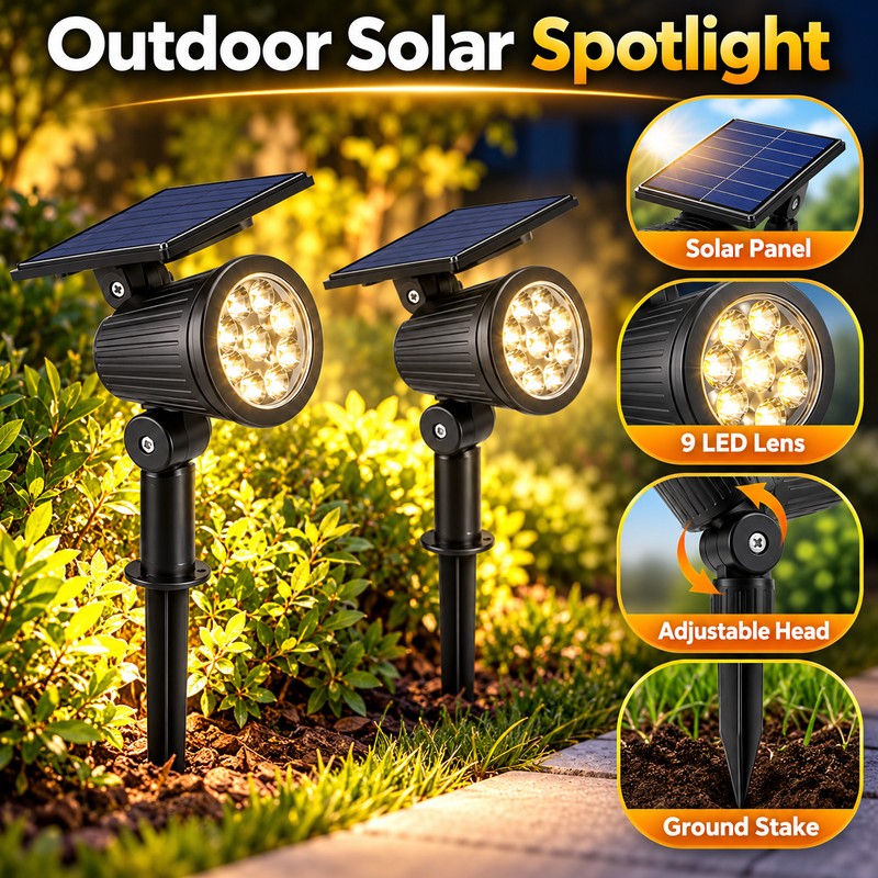 9 LED Solar Powered Garden Spotlight – Adjustable IP65 Waterproof