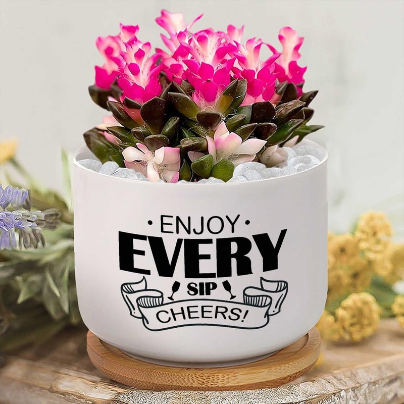 DecStic Enjoy Every Sip Cheers Ceramic Planters Bible Verse Planters
