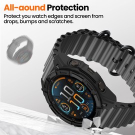 Case Cover Compatible with Garmin Fenix 8 51MM, Rugged Bumper Frame TPU Anti-Scratch Resistant Protective Shell SmartWatch Accessories for Garmin Fenix 8 51MM Case (Black&ArmyGreen)