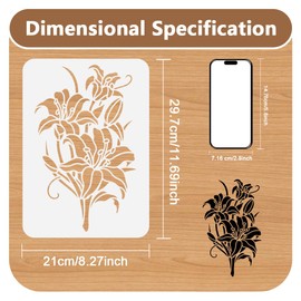 DOODLREAM 30 x 30cm Lily Wall Stencil Templates, Reusable Plastic Blooming Lily Stencils for Painting on Wood Wall Floor Tile Fabric Glass Furniture Flowers DIY Home Decor Template