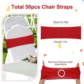 JIEYAO 50 Pack Red Chair Sashes, Spandex Elastic Stretch Chair Cover Bands with Buckle Slider Bow for Wedding Party Banquet Decorations