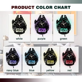 Luke Decor Vinyl Uhr, Star Clock Krieg Sci-Fi Filme Thema 12 Zoll LED Nachtlicht Zimmer Dekoration 7 Farben Dekoration Wanduhr, leuchtende Geschenke für Filmliebhaber, Geburtstagsgeschenk