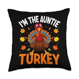 Matching Family Thanksgiving Turkey Costume I'm The Auntie Turkey Funny Family Thanksgiving Aunt Throw Pillow, 18x18, Multicolor