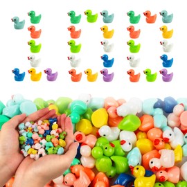 Vivid Realistic Shape Tiny Ducks Set, 100Pcs Mini Resin Duck Ornaments, Landscape Decorations Rubber Ducks, Miniature Ducks Toys Figures for Party Aquariums Dollhouses DIY Craft (Macaron color)