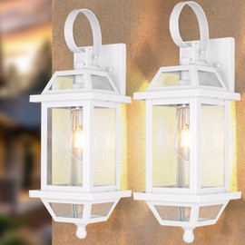 White Outdoor Wall Lantern 2-Pack, Large 18" Aluminum Exterior Wall Sconce Outdoor Porch Lights with Clear Glass, White Carriage Lights Outdoor Enclosed Bottom Outdoor Wall Light for House ETL listed