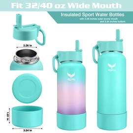 Vmini Wide Mouth Straw Lid and Protective Boot Combo Pack, Compatible with Most Sports Water Bottles from 32-40 oz, Plus 2 Straws and 2 Brushes. (Mint)