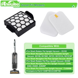 Anewise Replacement Filter for Shark Navigator Zero-M Pet Pro ZU102 ZU60 ZU62 ZU62C ZU55 NV150 NV150C NV151 NV251 Rotator Pet NV255 Upright Vacuum, 2 + 6 Foam Felt Filters, Part # 1238FT60 & 1239FT60