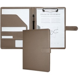 Mymazn Clipboard A4 with Lid, Folder A4 Writing Case Clipboard Folder, PU Leather Conference Folder A4 with Document Compartments, Pen Holder and Magnetic Closure (Taupe Brown)