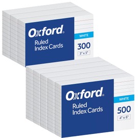 Oxford Ruled Index Cards 4"x6" (5 Packs of 100) & 3"x5" Cards (1 Pack of 300) - White, Lined on One Side, Blank on the Other - Ideal for Study Flashcards, Note Cards, Recipes, To-Do Lists & More