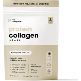 Feel Complete | High Protein Collagen | Grass Fed & Hydrolysed | Premium Type 1 & 3 Hydrolysed Bovine Collagen Peptides | Halal | Skin, Hair & Nails | Includes Amino Acids | 140g | 14 Servings