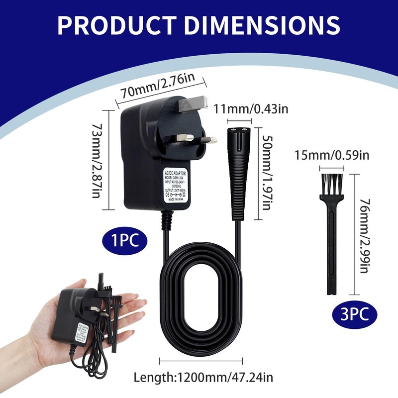 12V Charger for Braun Shavers Charger Cable Series and Trimmers