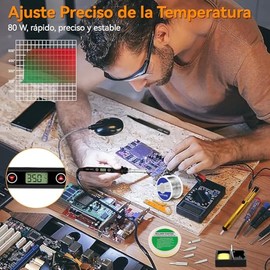 Kit De Soldadura Electronica,80w Lcd Temperatura Regulable 180-520c,Con Interruptor, Cable De Soldadura,5 Puntas, Etc.(Kit de soldador 13 en 1)       