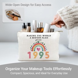 30th Birthday Gifts Women, Travel Makeup Bag, Linen Cotton Cosmetic Bags for Women, Funny Toiletry Bag, 30 Year Old Birthday Gifts Ideas for Her, Mom, Wife, Sister, Mothers Day, 1995 Anniversary Gifts (1995 Year)