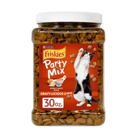 Purina Friskies Party Mix Gravy-Licious Crunch Chicken and Gravy Flavors Cat Treats - 30 oz Canister
