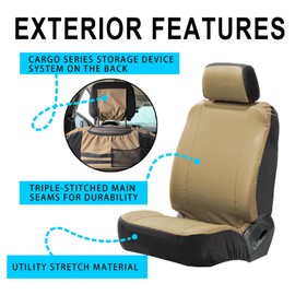 LoyaGour Car Front Seat Covers,Automotive Universal Waterproof Nylon Canvas Bucket Stitch Heavy Duty Semi Truck Driver Seat Cover for SUV, Trucks and Cars (Brown)