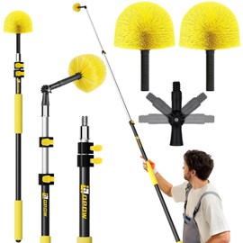 4.6-12 Feet Telescopic Pole with Cobweb Duster, 20 Ft Reach Extension Pole with 2 Washable Cleaning Spider Web Brush Kit Duster Heads and Universal Joint Angle Adaptor for Outdoor & Indoor Cleaning