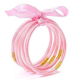 Sparkling Jelly Soft Silicone Bangle Bracelet Set for Women Stacking Geometric Round Glitter Bracelet Layered Bling Jewelry Birthday Gift-H pink