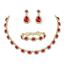 Clearine Wedding Fashion Jewellery Set for Women Bridal Bridesmaids Oval Crystal Collar Statement Necklace Teardrop Pierced Dangle Earrings Link Bracelet for Prom Party, Crystal