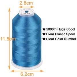 New Brothread - Bobina enorme individual de 5000 m, cada hilo para máquina de bordar de poliéster, 40 W, para máquinas comerciales y domésticas, color azul cielo