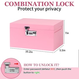 Premium Pink Storage Box,Decorative Bamboo Box with Combination Lock,Ultimate Wooden Box Kit with Sliding-Tray, 3-Pack Glass Jars Accessories Tools for Gift.