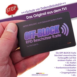 2 x Off-Block Active RFID/NFC Protector Card Set of 2 RFID Blocking Card Black Blocking Card Latest Generation 2024 Protection Against Data Theft The Original from Shopping TV by Michael G., black,