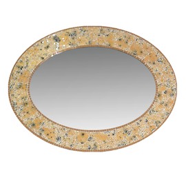 Zorigs Mirror Wall Art Décor – Handcrafted Decorative Wall Mirror, Yellow and Tan 32” x 24” Oval Mirror for Hallway, Bedroom, Bathroom, Living Room