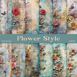 PRSTINCOL Scrapbook Paper,24 Sheets 6x4.3 Inch Floral Scrapbook Supplies,Single-Sided Vivid Origami Decoupage Paper for DIY Crafts, Card Making, Art Journaling