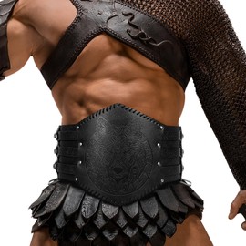 PEKVU Medieval Viking Wide Belt Faux Leather Armor Knight Corset Belt for LARP Christmas Gifts Costume, Embossed Belt - Black, One Size