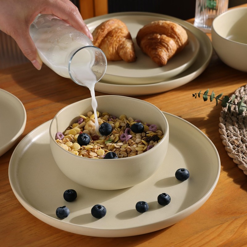 AmorArc Ceramic Dinnerware Sets, Wavy Rim Stoneware Plates and Bowls