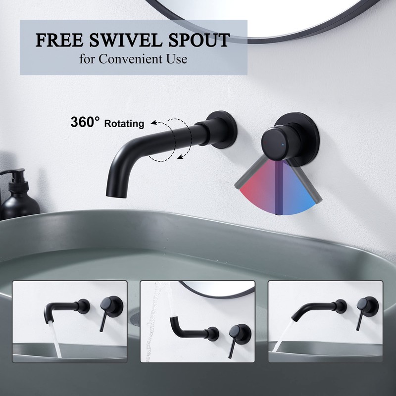YardMonet Wall Mount Bathroom Faucet Matte Black, Single Handle Wall