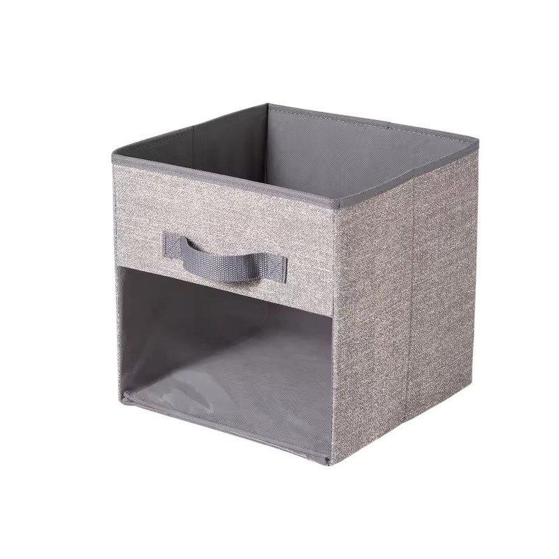Foldable Fabric Storage Cube Bin with Metal Handles, Gray