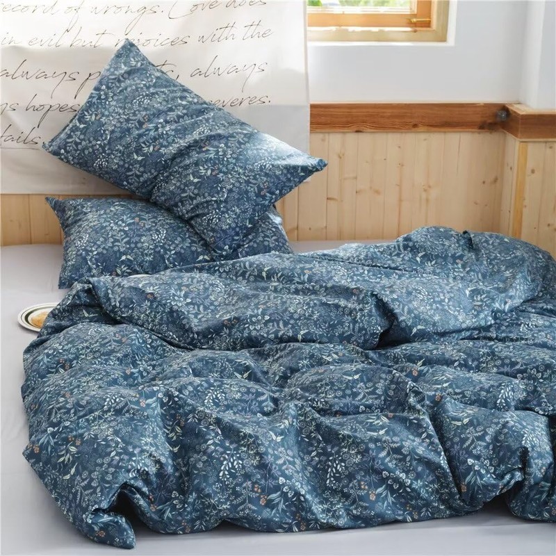 MKXI King Comforter Set Lightweight Bedding Set Blue Flowers and